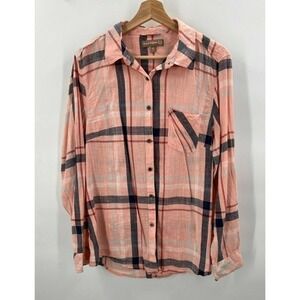 Victory Outfitters Womens XL Pink Plaid Long Sleeve Button-Up Shirt Chest Pocket
